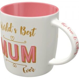 Retromugg med text "World's Best Mom ever". Perfekt som Mors Dags-present. Muggen finns hos Magasin11.